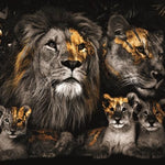 Glasbilder löwen familie 3 kinder  goldene Akzente 120x80 cm