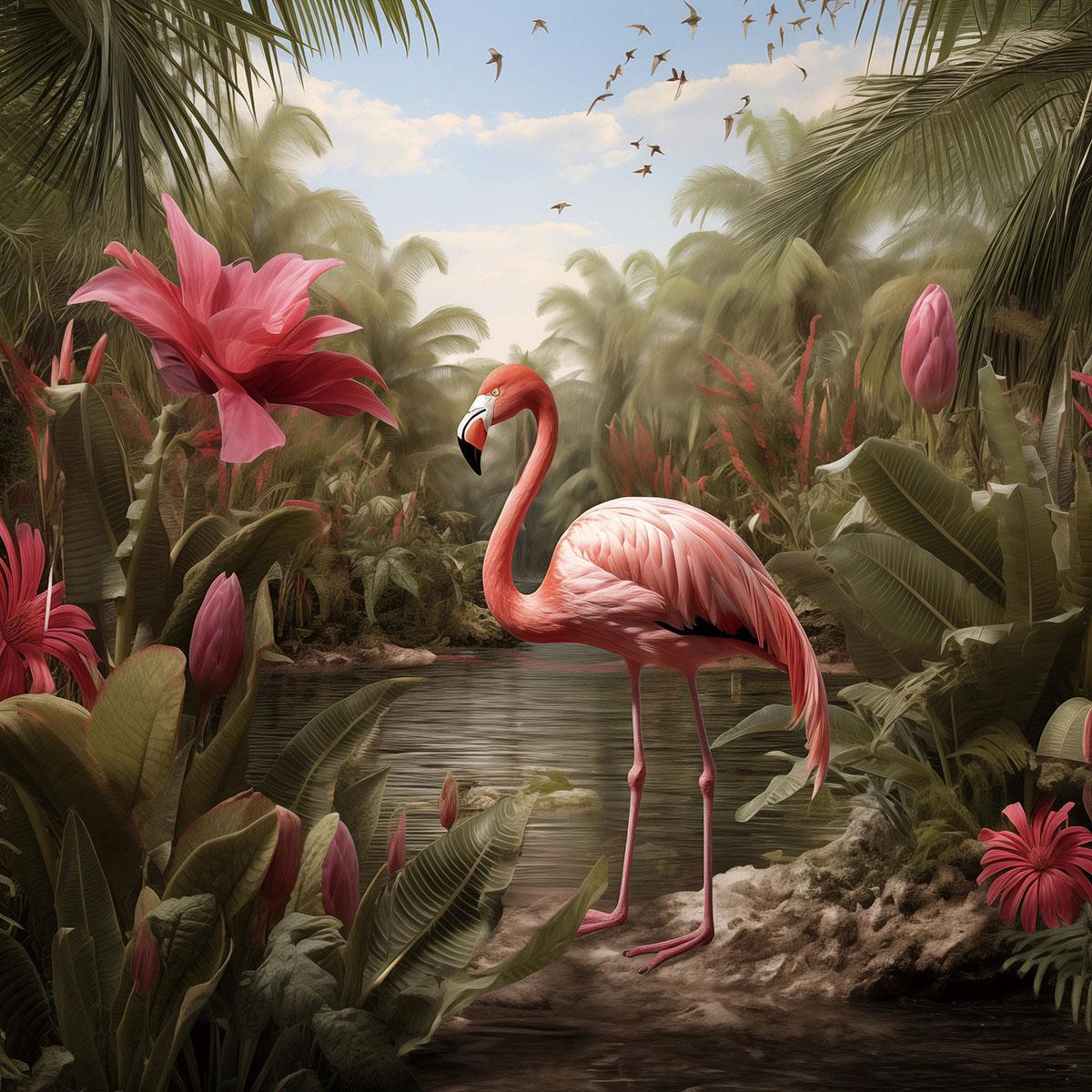 Glasbilder flamingo im Dschungel 80x80 cm