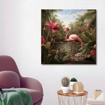 Glasbilder flamingo im Dschungel 80x80 cm