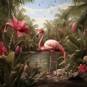 Glasbilder flamingo im Dschungel 80x80 cm