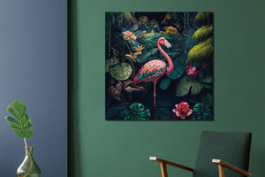 Glasbilder flamingo im Dschungel 80x80 cm