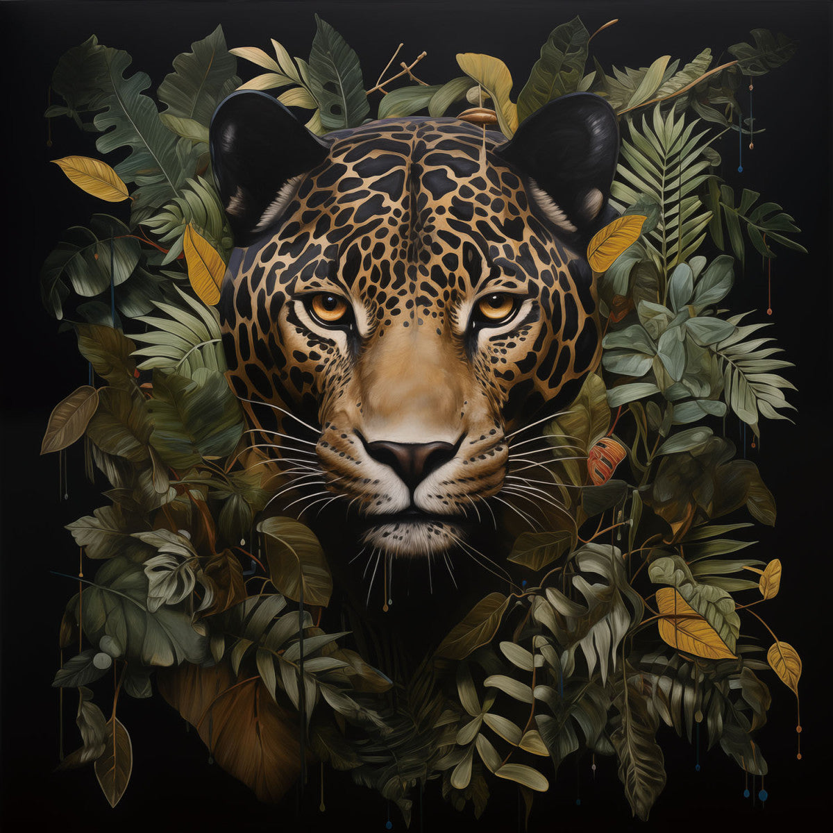 Glasbilder panther umringt von Blumen 80x80 cm