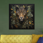 Glasbilder panther umringt von Blumen 80x80 cm