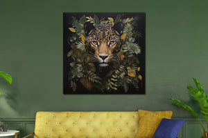 Glasbilder panther umringt von Blumen 80x80 cm