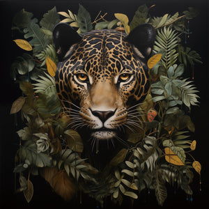 Glasbilder panther umringt von Blumen 80x80 cm