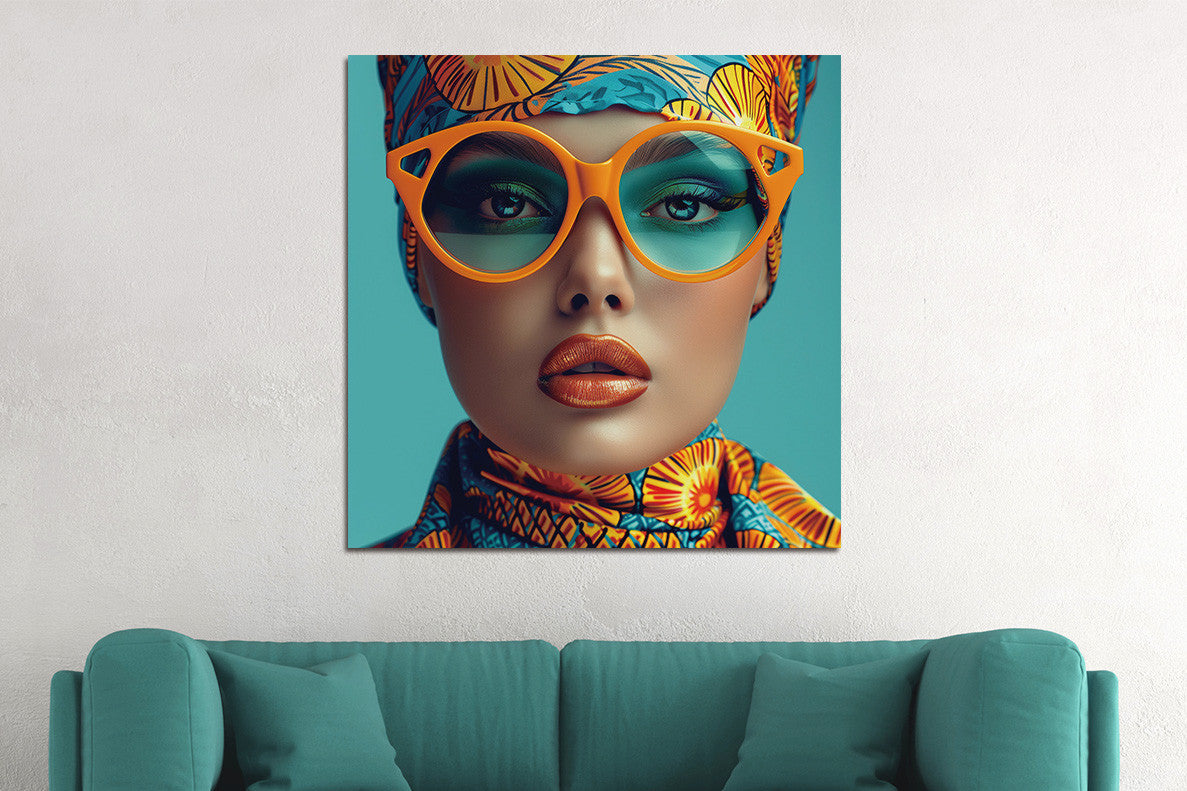 Glasbilder Frau sonnenbrille, farbenfroh 80x80 cm
