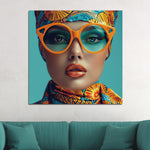 Glasbilder Frau sonnenbrille, farbenfroh 80x80 cm