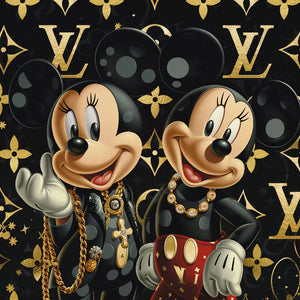 Glasbilder Fashion-Ikonen: Mickey & Minnie Mouse 80x80 cm