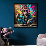 Glasbild mit LED-Beleuchtung – Affe rosa LED 80x80 cm