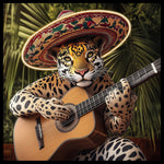 Glasbild mit LED-Beleuchtung – Panther mit gitarre 80x80 cm