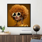 Glasbild mit LED-Beleuchtung – Stilvolle frau mit sonnenbrille 80x80 cm