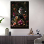 Glasbilder kakadu umringt von Blumen 80x120 cm
