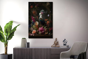Glasbilder kakadu umringt von Blumen 80x120 cm