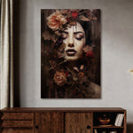 Glasbilder Frau umgeben von blumen  80x120 cm
