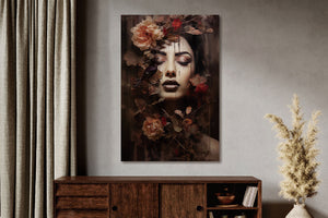Glasbilder Frau umgeben von blumen  80x120 cm