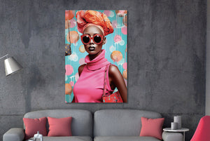 Glasbilder fashion Frau in rosa Outfit  80x120 cm