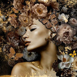 Glasbilder Frau umgeben von Blumen und Schmetterlingen 120x80 cm
