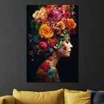 Glasbilder Frau mit bunten blumen 80x120 cm