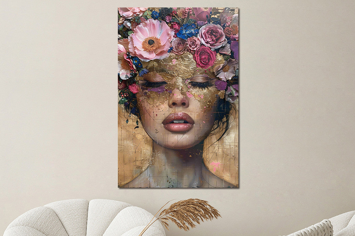 Glasbilder Frau und blumen 80x120 cm