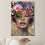 Glasbilder Frau und blumen 80x120 cm