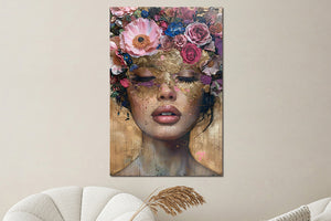 Glasbilder Frau und blumen 80x120 cm