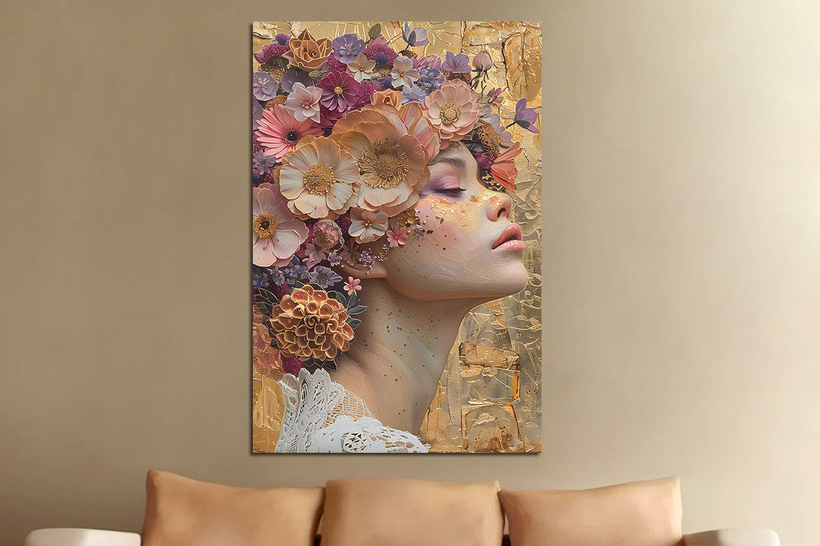 Glasbilder Frau und blumen 80x120 cm