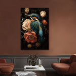 Glasbild Eisvogel und Blume 80x120 cm