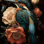 Glasbild Eisvogel und Blume 80x120 cm