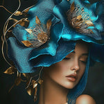 Glasbild Frau mit großen blauen blumen 80x120 cm