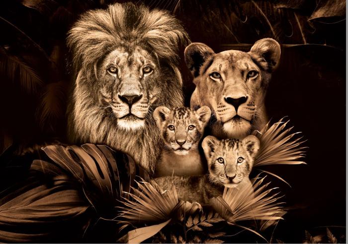 Glasbilder löwen familie 2 kinder 120x80 cm