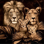 Glasbilder löwen familie 2 kinder 120x80 cm