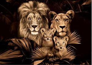 Glasbilder löwen familie 2 kinder 120x80 cm