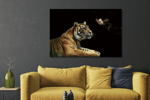 Glasbilder Tiger mit Schmetterling 120x80 cm