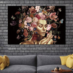 Glasbilder goldene Frau mit blumen 120x80 cm