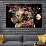 Glasbilder goldene frau Blumen und Schmetterlingen 120x80 cm