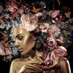 Glasbilder goldene frau Blumen und Schmetterlingen 120x80 cm