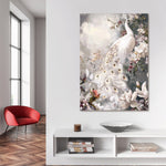 Glasbild weißer pfau mit 3D-Relief 80x120 cm