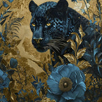 Glasbild blauer panther zwischen blumen 3D-Relief 80x120 cm