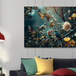 Glasbilder Vögel, Blumen und Schmetterlinge 120x80 cm