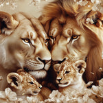 Glasbild Löwenfamilie mit 2 Jungtieren 120x80 cm